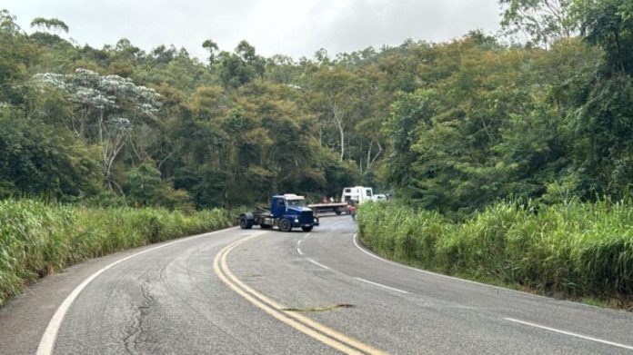 Caminhão cai em barranco na BR-381 em Bela Vista de Minas