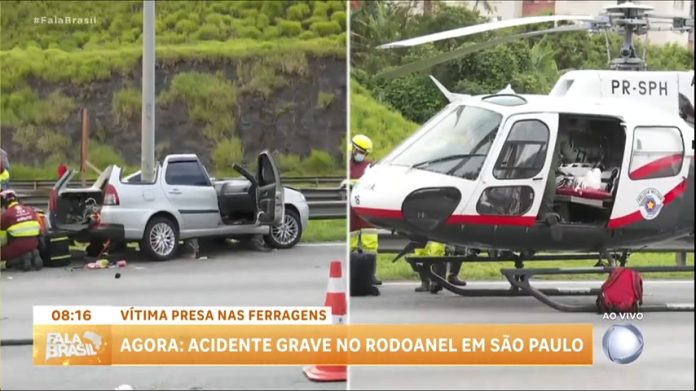 Helicóptero da PM resgata vítima de acidente no Rodoanel, em Carapicuíba (SP) - RecordTV