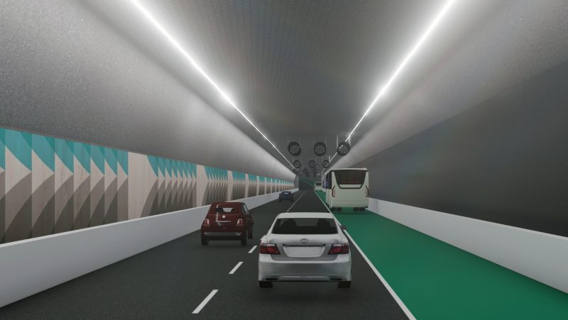 3D de carros trafegando dentro de um túnel