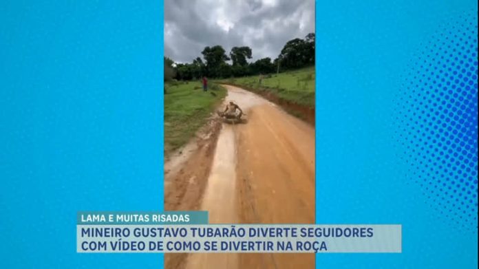 A Hora da Venenosa: influenciador Gustavo Tubarão surfa em estradas de terra após chuva