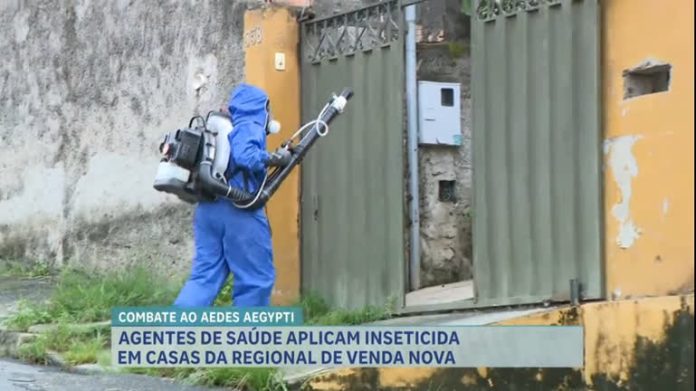 Agentes de saúde aplicam inseticida para diminuir proliferação de mosquito da dengue em BH