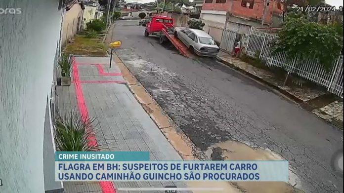 Caminhão guincho é utilizado para furtar carro estacionado em rua de BH