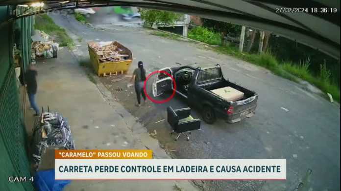 Cão corre e, por um triz, evita ser atropelado por carreta desgovernada em BH