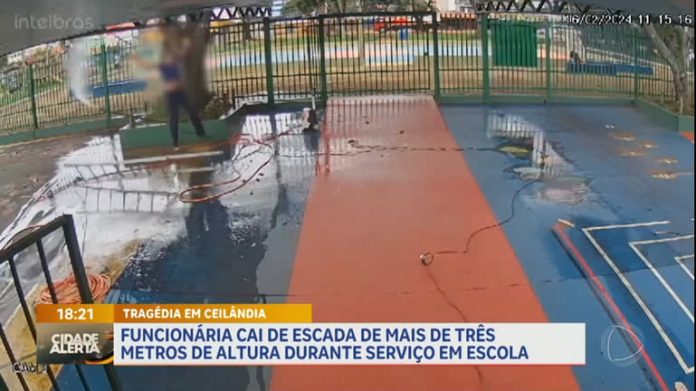 Funcionária cai de escada de mais de três metros de altura em escola - Brasília