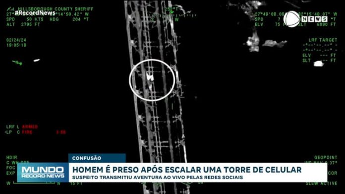 Homem escala torre de celular sem equipamento de segurança, transmite nas redes e é preso - Notícias