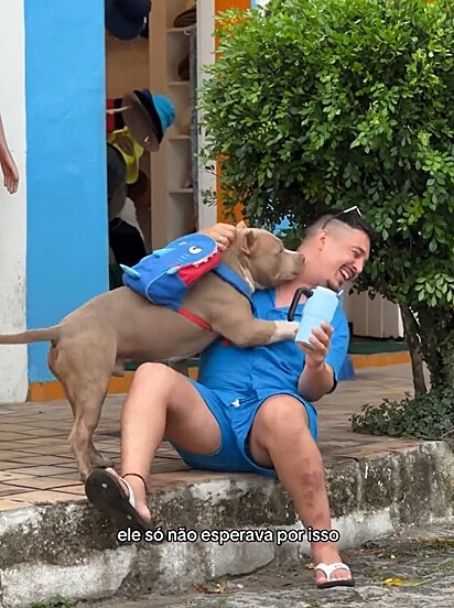 Juninho não resistiu e pulou no conhedo para um atque de lambidas.