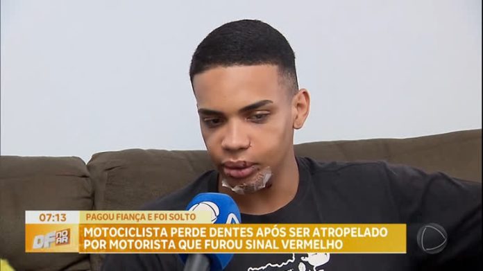 Motociclista perde dentes após ser atropelado por motorista que furou sinal vermelho - Brasília